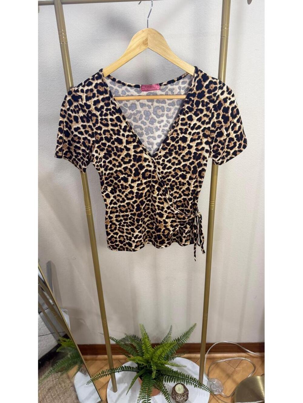 S size Sexy Ragdoll Leopard Print Wrap Shirt